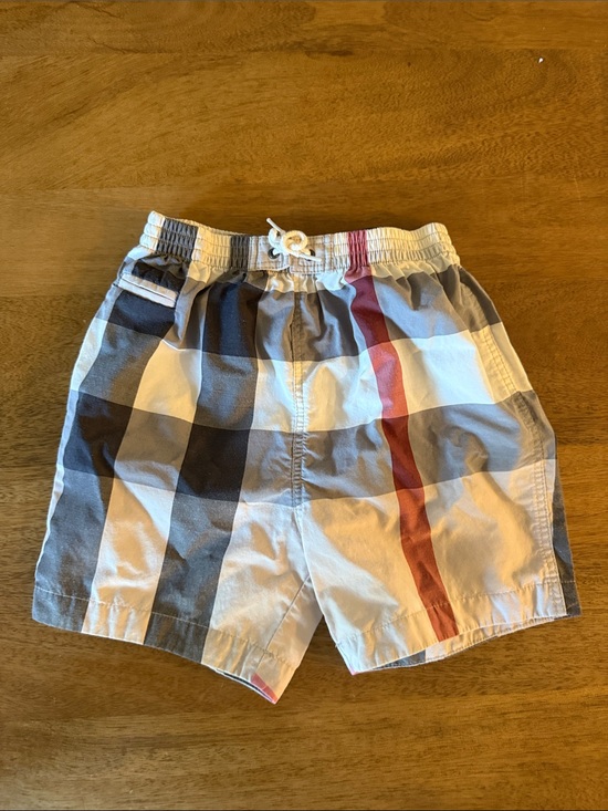 Burberry Other - Burberry Boys Plaid Swim Trunks in Navy, White & Red Stripe like new!